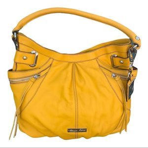 Étienne Aigner leather yellow mustard shoulder bag with silver tone hardware